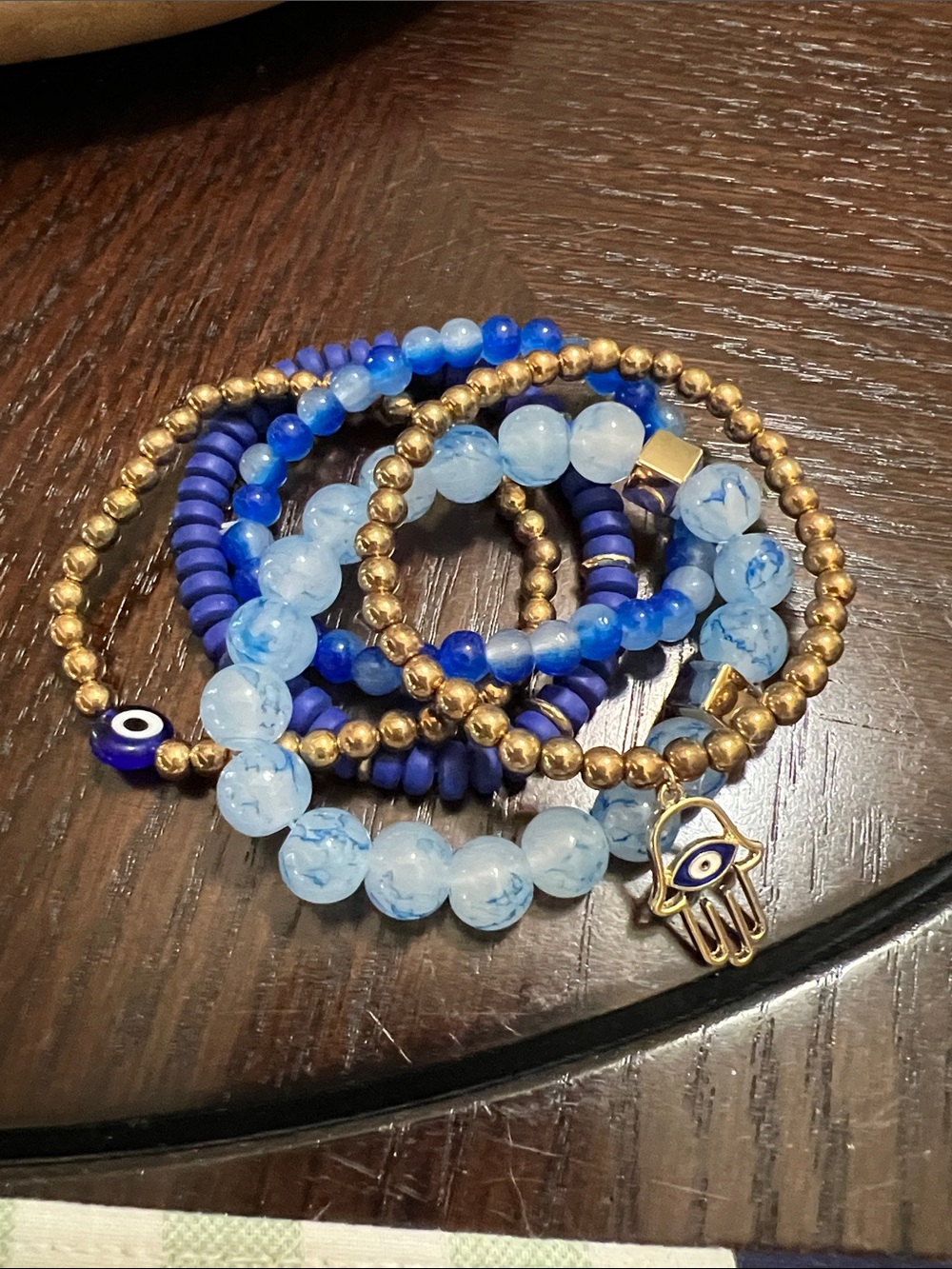 New Blue Beaded Hamsa Stackable Bracelet Set